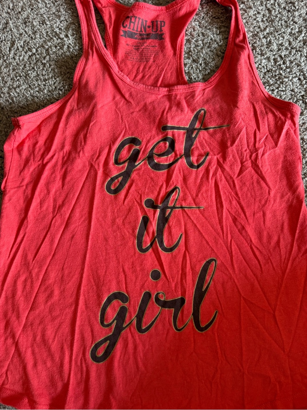 Chin Up Apparel red racerback tank with black script